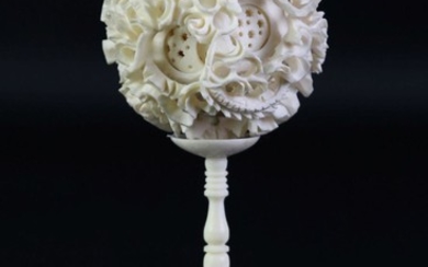 An Ivory Puzzle Ball on Stand (H 15cm)