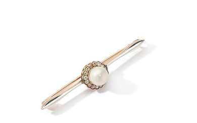 An early 20th century pearl and diamond bar brooch