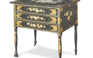An ebonised and painted side table