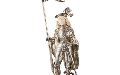 An ivory-mounted silver figure showing Saint Georg and the dragon, Hanau, Karl Söhnlein & Söhne