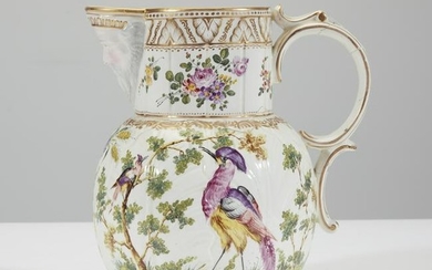 An unusual Chelsea hand-painted cabbage pitcher, 18th