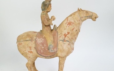 Ancient Chinese, Tang Dynasty Terracotta Rider Musician - 35×11×32 cm