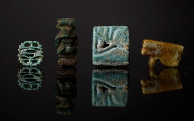 Ancient Egyptian Faience Horus, Udjat, Pataikos and rosette amulets - 1.6 cm