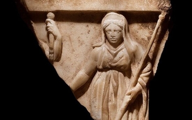 Ancient Roman Marble Relief from a sarcophagus depicting a goddess
