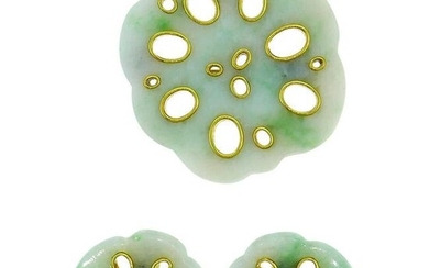Angela Cummings Jade Gold Earrings Pin Brooch Clip Set