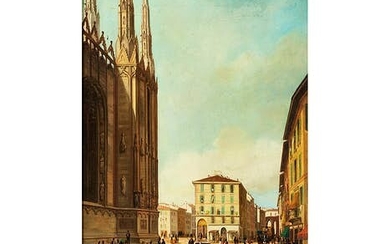 Angelo Inganni, 1807 Brescia – 1880 Gussago, SEITLICHER BLICK AUF DIE KATHEDRALE VON MAILAND