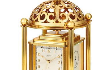 Angelus. A Gilt Four-Dialed Nautical Compendium including a timepiece display, hygrometer, Barometer and thermometer scales, Retailed by Tiffany and Co.