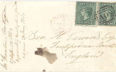 Antigua 1864 (27 Apr.) envelope from St. John to Freshford, Somerset franked with 6d. green (2...