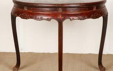 Antique Chinese Carved Red lacquer Demilune Table