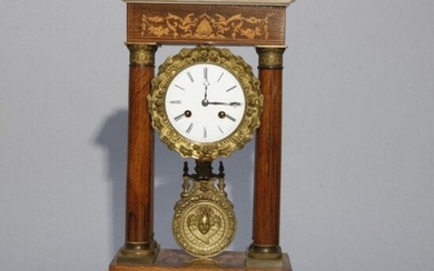 Antique French Empire Mahogany,Marquetry Portico Clock