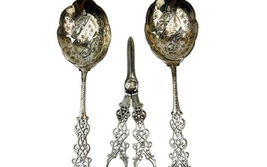 Antique Silverplate Pierced Spoon Grape Shears Box