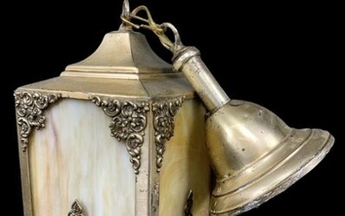 Antique Slag Glass Entry Pendant Lamp