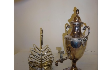 Antique silver plated tea urn and a nicely shaped plated toa...