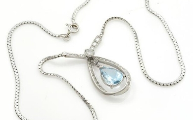 Aquamarine, Diamond, Platinum, 14k White Gold Necklace