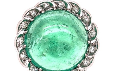 Art Deco Platinum 25.00 Ct. Emerald & Diamond Ring