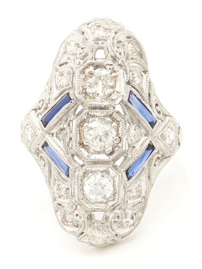 Art Deco Platinum Diamond & Sapphire Ring