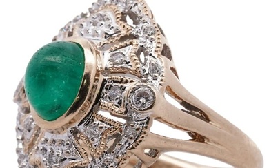 Art Deco Style 14k Gold, Emerald and Sapphire Ring