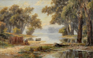 Attributed to John William Curtis (c1839 - 1901) - On Lake Tyers 30.5 x 50.5 cm