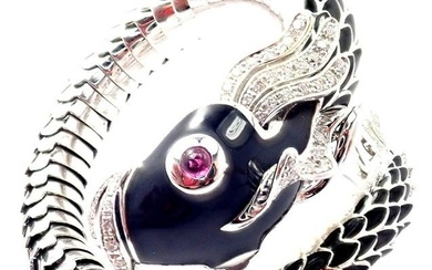 Authentic! Roberto Coin Nemo 18k White Gold Diamond Ruby Enamel Cuff Bracelet