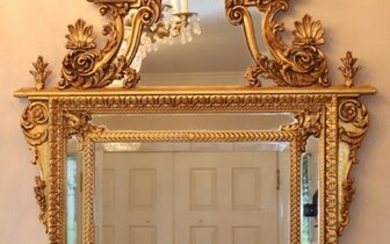 BAROQUE STYLE GILT CARVED WOOD MIRROR, H 60" W 40"