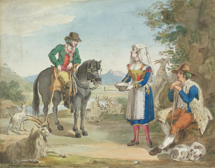 BARTOLOMEO PINELLI (CIRCLE OF) (Rome 1771-1835 Rome) Two watercolors. A Man on Horseback...