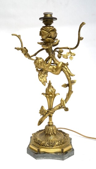 BOUGEOIR en bronze doré transformé en lampe... - Lot 259 - Goxe - Belaisch - Hôtel des ventes d'Enghien