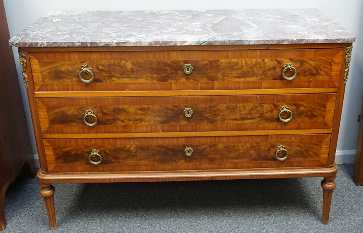 BRONZE MOUNTED MARBLE TOP FRENCH CHEST / COMMODE