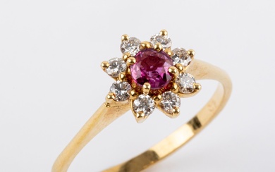 Bague Marguerite rubis, diamants taille brillant,... - Lot 59 - Marambat - de Malafosse