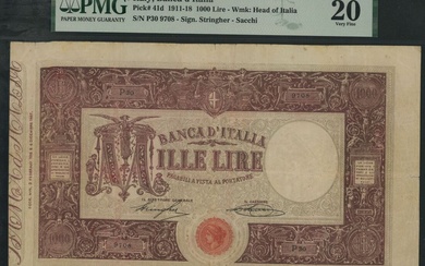 Banca d'Italia, Italy, [Top Pop] 1000 Lire, 1911-18, serial number P30 9708, (Pick 41d, BNB 405...