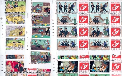 Belgium 2001 - Five complete sheets with duo stamps Tintin
