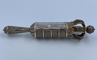 Bezalel style Silver mini Megillah holder Intricate filigree Megillah...