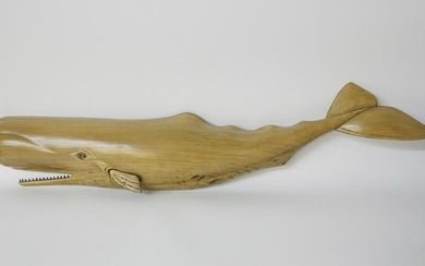 Bill Rowe Hand Carved Wood Sperm Whale Plaque, circa