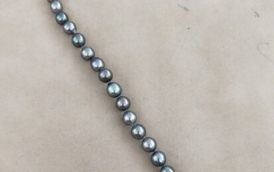 Bracelet composé de 19 perles de culture gris bleuté d'environ 8,8 mm de diamètre. Poids...