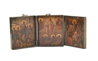 Brass Cased Russian Eastern Orthodox Traveling Triptych