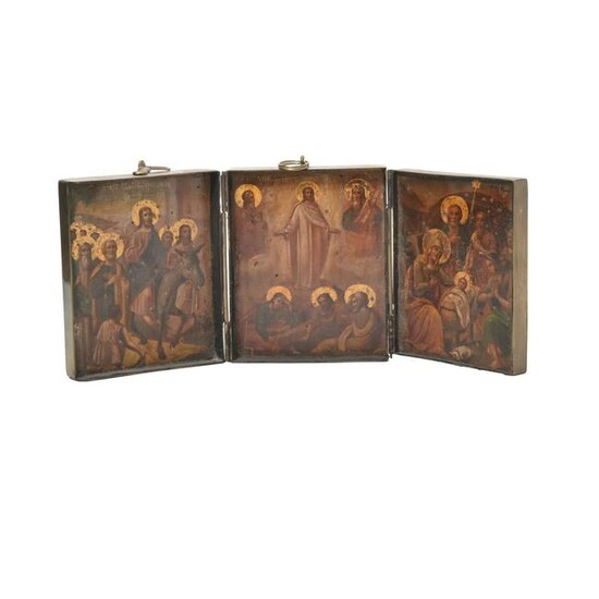 Brass Cased Russian Eastern Orthodox Traveling Triptych
