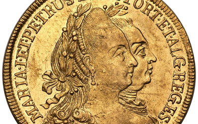 Brazil: , Maria I & Pedro III gold 6400 Reis 1784-R AU (Scratch), ...