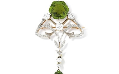 Broche-pendentif péridots et diamants | Peridot and diamond brooch-pendant