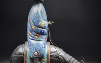 Bronze cloisonné cavalier sur son mulet XIXème... - Lot 59 - MJV Soudant