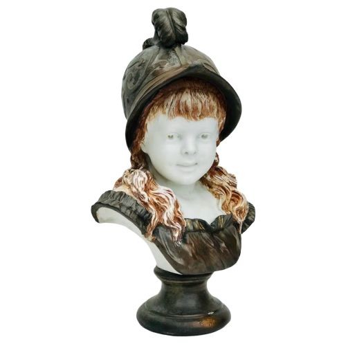 Bust of a young girl with helmet (43.5 cm) - Copper, Porcelain