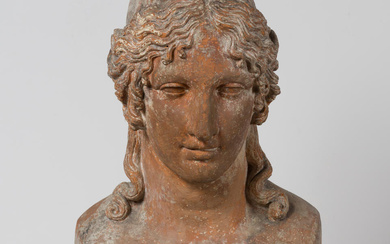 Buste en hermès en terre cuite représentant Hélène de Troie,...