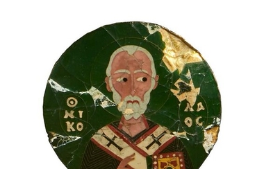 Byzantine circular enamel icon: St. Nicholas