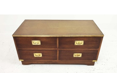 CAMPAIGN STYLE LOW CHEST, mahogany and brass bound with leat...