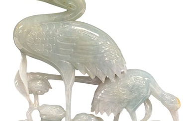 CHINESE JADE CARVING OF STORK WITH STAND