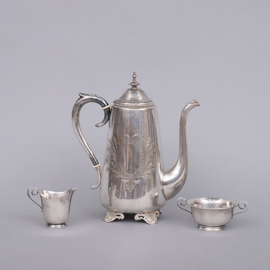 COFFEE SERVICE, 3 parts, silver, first half of the 20th century.