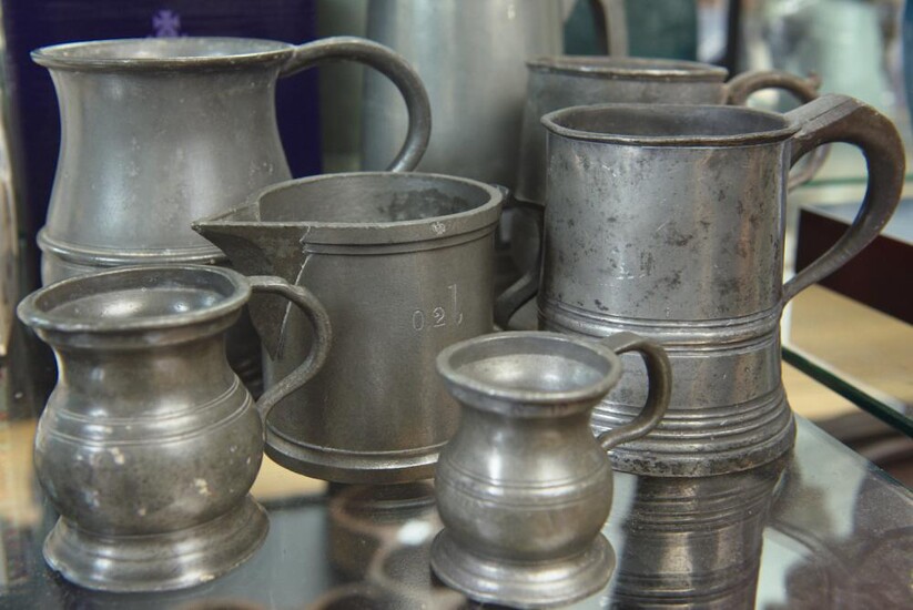 COLLECTION OF SEVEN PEWTER PIECES INCLUDING LIBERTY