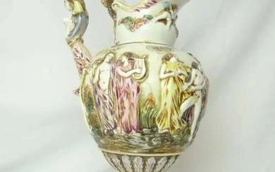 Capodimonte Style Porcelain Large Vase.19" Nymphs and Cupids