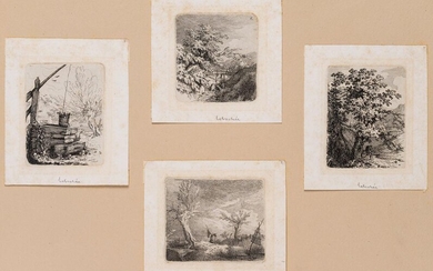 Carl August Lebschée (1800-1877), Four landscapes with figures, travel motives, probably Upper Bavaria or Franconia, 19th century, 4 Etchings