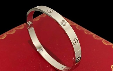 Cartier 18K White Gold & 4 Diamonds Love Bracelet Size 17