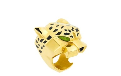 Cartier Gold, Black Lacquer and Peridot Panther Ring, France