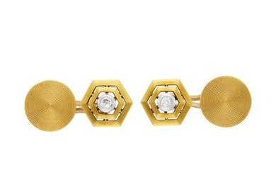 Cartier Pair of Gold, Platinum and Diamond Cufflinks, France